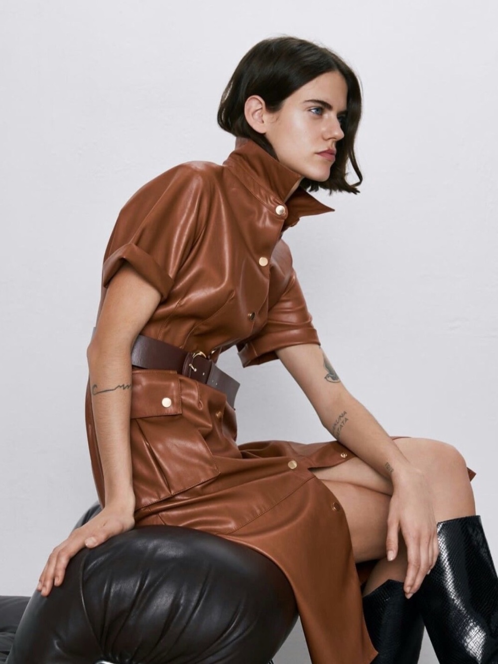 Zara Faux Leather Dress with Utility Pockets